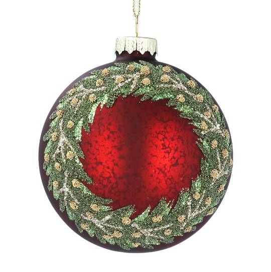 INDENT - Pack 12, Glass Ball Antique Red, Bead Wreath 8cm
